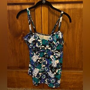 Floral Blue and Green Women's Tankini swim top